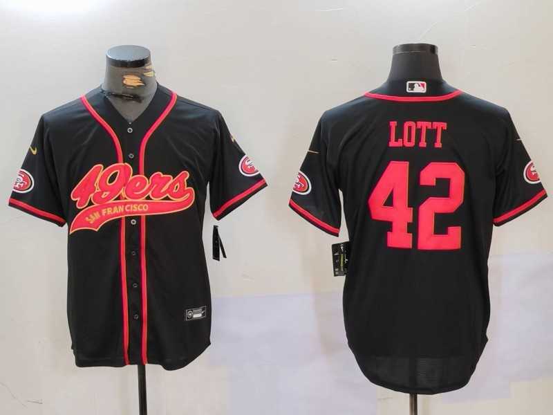 Men%27s San Francisco 49ers #42 Ronnie Lott Black With Patch Cool Base Stitched Baseball Jersey